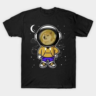 Hiphop Astronaut Dogecoin DOGE Coin To The Moon Crypto Token Cryptocurrency Wallet Birthday Gift For Men Women Kids T-Shirt